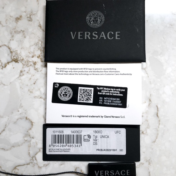 Versace Unisex Medusa Logo Gold tone Nickel Free Braided Leather Necklace - Picture 15 of 17